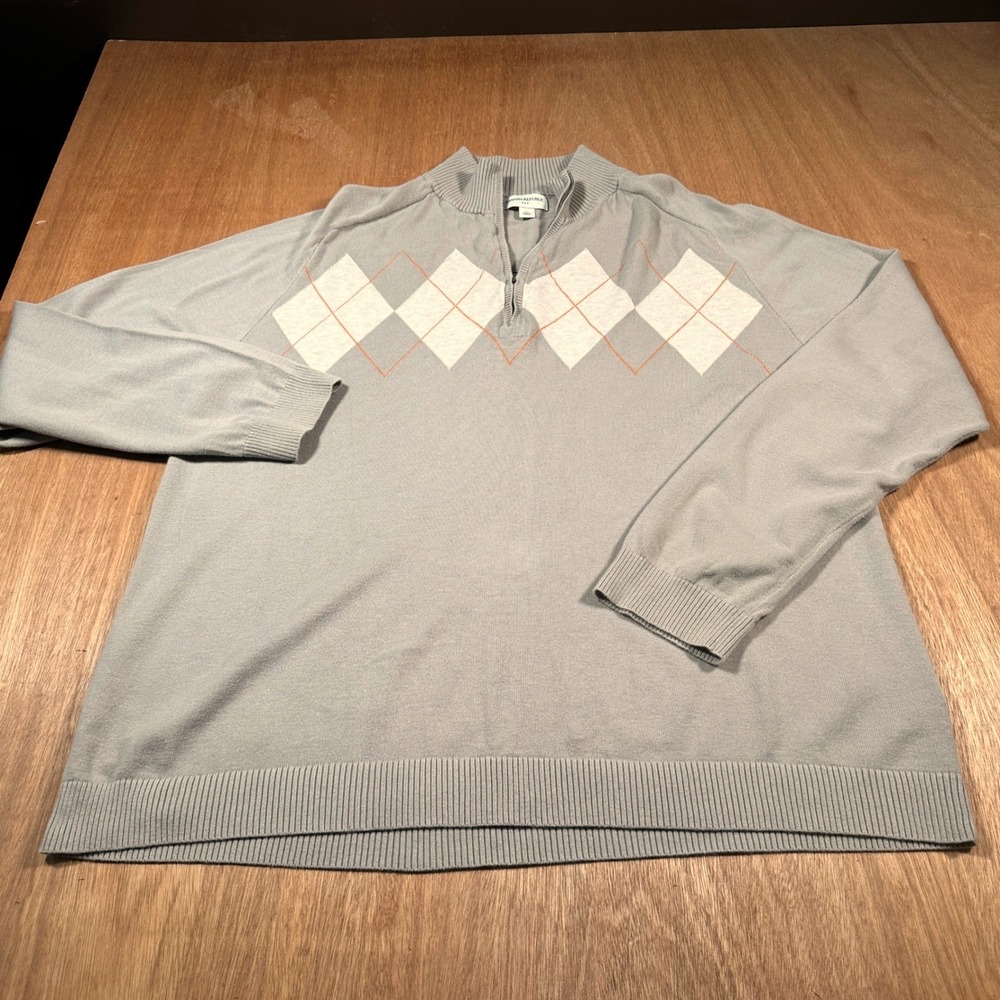 Banana Republic Quarter Zip Sweater Mens XXL Tan Argyle Cotton S746041-00
